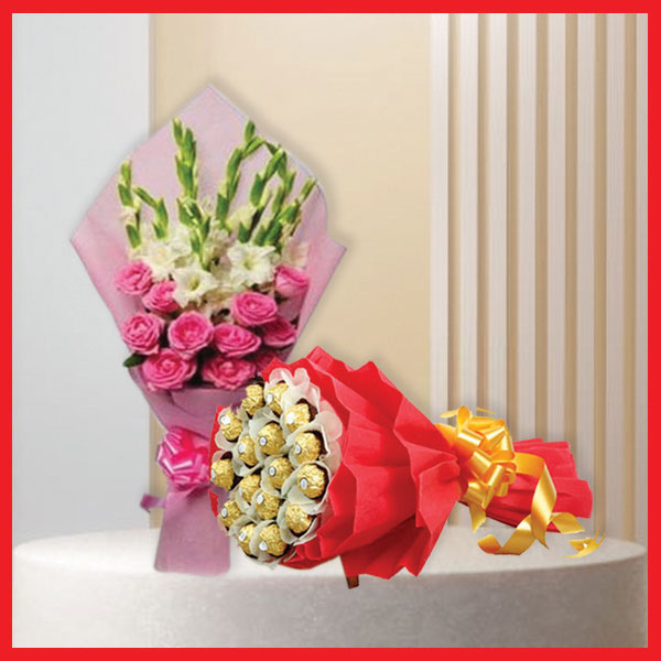 chocolate-love-pink-roses-gladiolus-ferrero-rocher